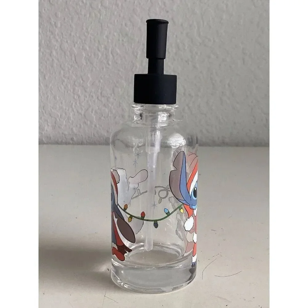 Disney Stitch & Scrump‎ Christmas Santa Hat Soap Dispenser Clear Glass NEW